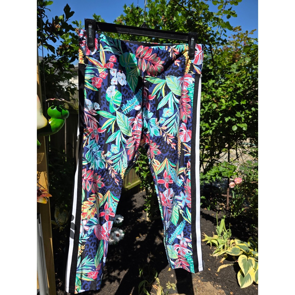 Calvin Klein Performance Tropical Floral Leopard Leggings XXL Side Stripe Wick